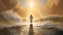 Jesus standing in ocean waves