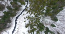Michigan Winter Forest River Aerial Top Down