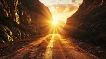 Sun rays on a dirty road