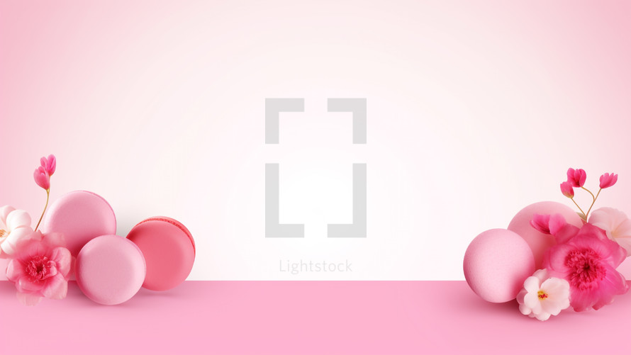 Pink macaroons on a white background