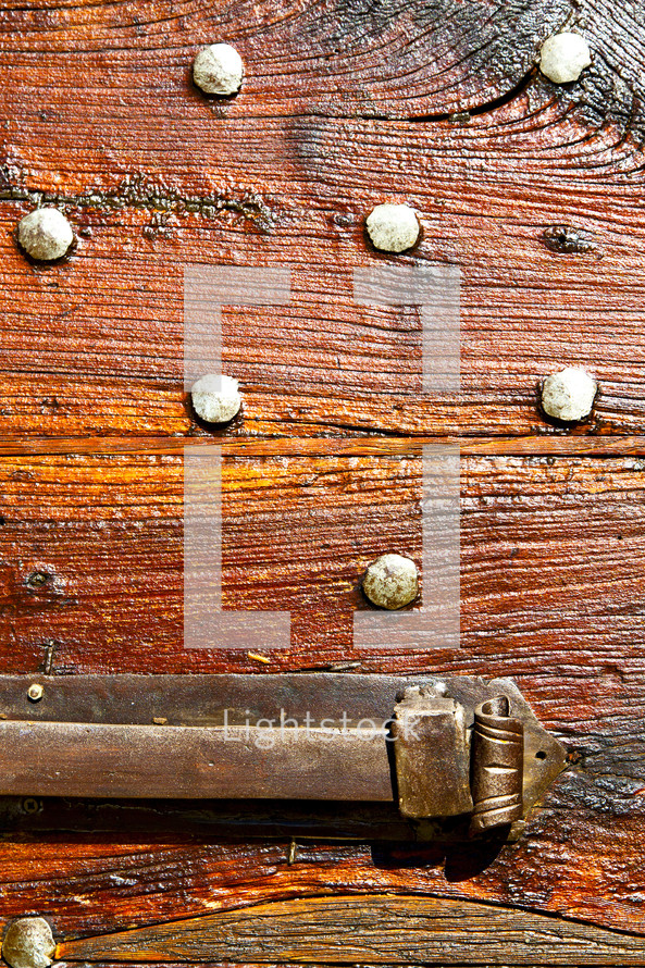 brass hardware on a wood door 