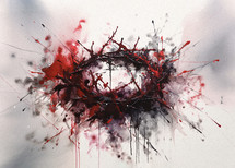 Abstract paint splat painting of a crown of thorns