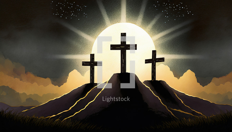 Three Crosses in the Sun Illustration