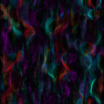 colorful wobbly lines in turquoise, red and purple on black in square format