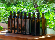 Sale of bottles of organic olive oil.