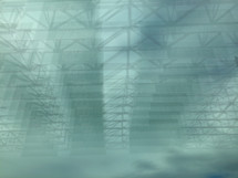 multiple exposure of highway gantry creating a blurry green background 
