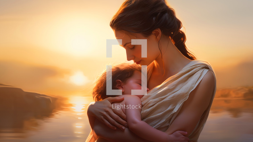 Maternity. Illustration. Young mother and her newborn baby