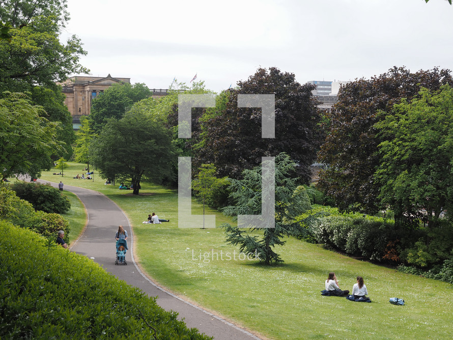 EDINBURGH, UK - CIRCA JUNE 2018: The Mound artificial hill connecting the new and old town