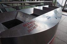 German waste sort bin for general waste (Restmuell), paper (Papier), packaging (Verpackungen), glass (Glas)
