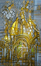 cathedral with cross gold and blue-gray - mosaic - stained glass effect