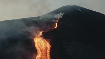 Pacaya volcano lava flow eruption in Guatemala. Drone aerial	