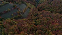 Autumn landscape in the hills and mountains of Romania with remote hamlets and cottages