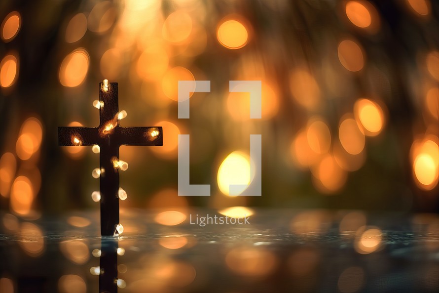 Bokeh Lights with Cross Background