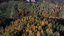 Aerial vide with a superb autumn landscape in the rolling hills of the Romanian countryside