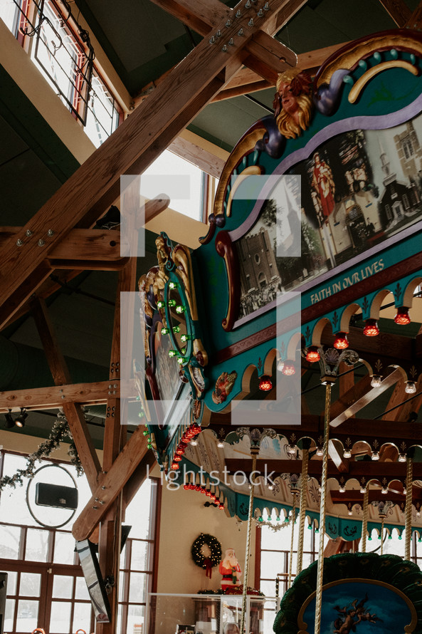 Colorful, antique indoor carousel 