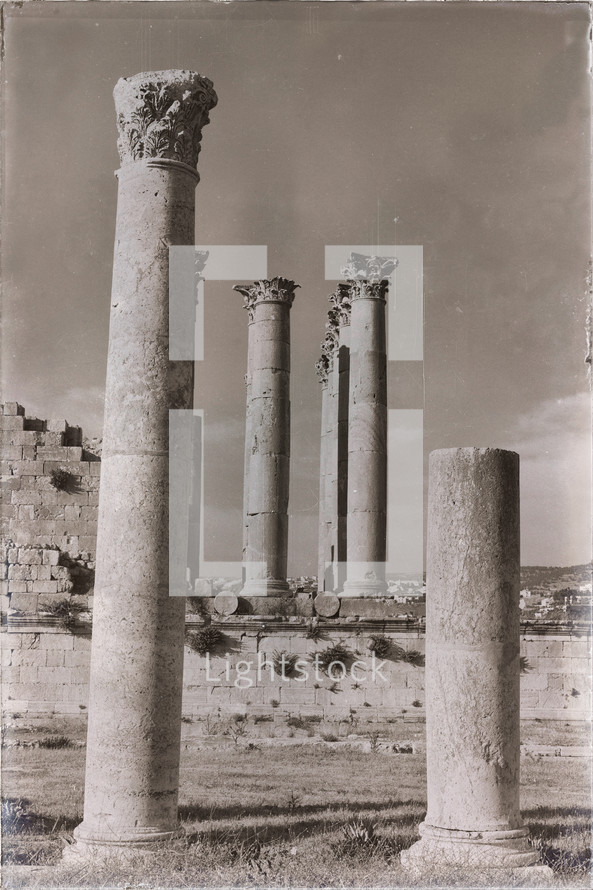 columns at an archeological site in Jordan 