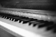 close up of acoustic piano keys, 