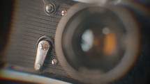 Closeup of old retro film camera.
