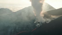 Drone aerial view of an eruption from Pacaya Volcano in Guatemala.