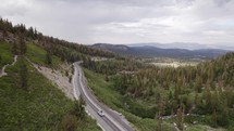 Aerial footage of winding mountain road