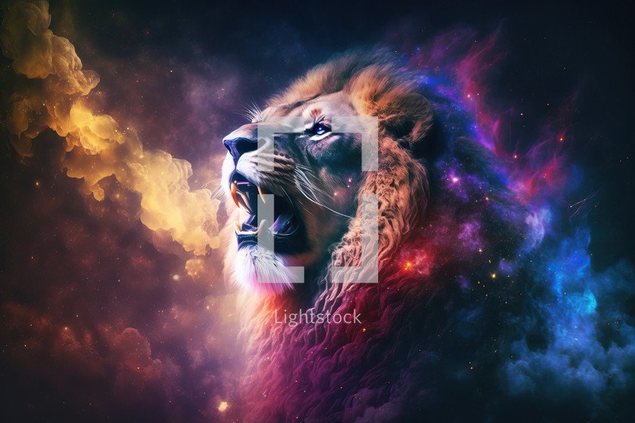 Roaring Lion of Judah on Starry Night Background Illustration
