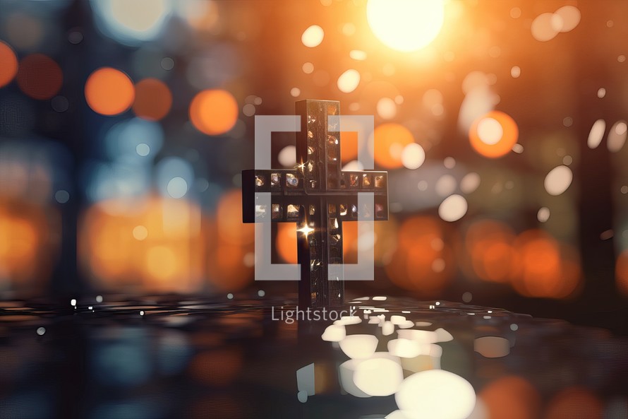 Bokeh Lights with Cross Background