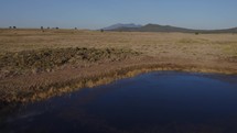 Aerial of a cattle tank on a vast grassland ranch