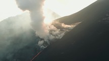 Drone aerial view of volcanic activity in Guatemala.