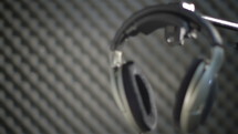 Headphones in a recording studio. 
