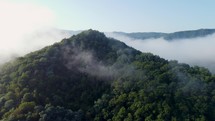 Foggy mountain in the morning aerial