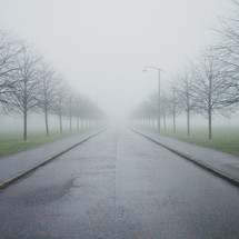 foggy paved park in Glasgow 