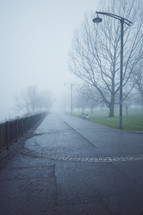 foggy paved path in a park in Glasgow 