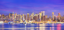 Panoramic view of Manhattan Midtown from New Jersey at dusk- for editorial use only.
