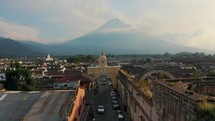 Aerial Antigua Guatemala Volcano Sunset Drone South America