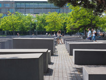 BERLIN, GERMANY - CIRCA JUNE 2019: Denkmal fuer die ermordeten Juden Europas (meaning Holocaust Memorial to the Murdered Jews of Europe)