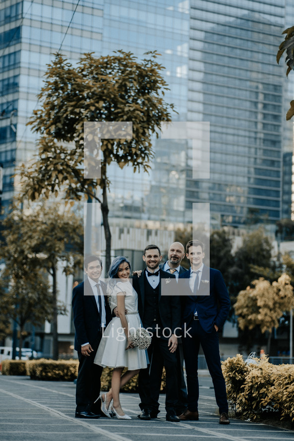 wedding party in a city 