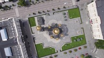 Aerial top view: Gilded Domes of Christ the Savior Orthodox Cathedral Banja Luka