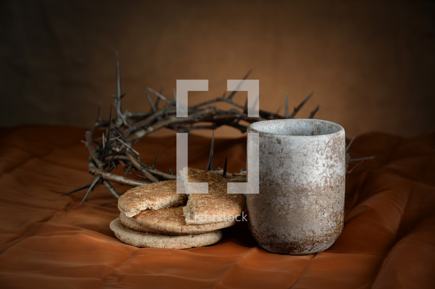 communion, bread, crown of thorns, cup, wine, sacrament 