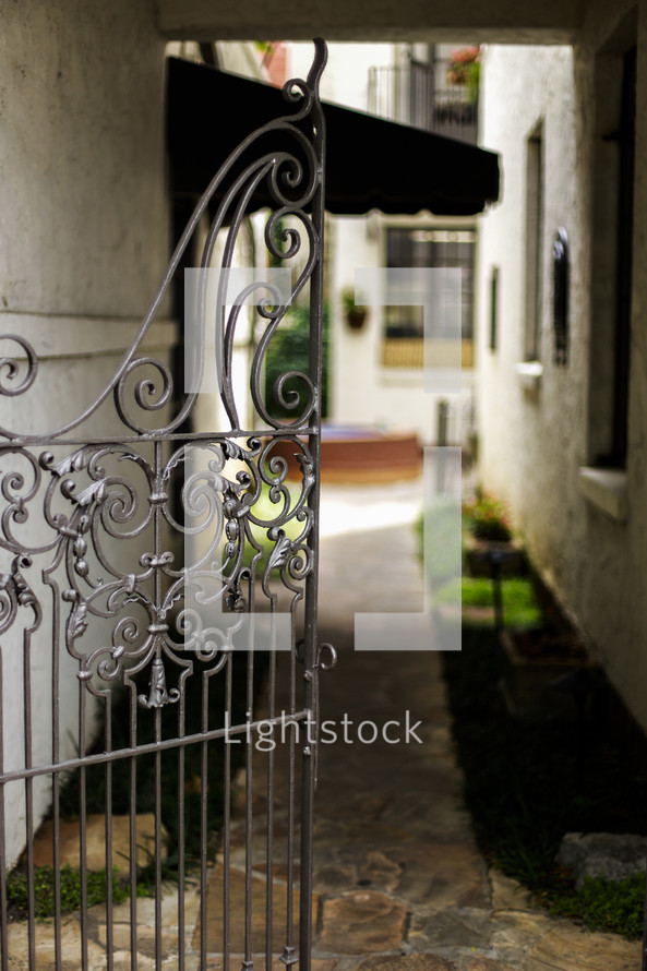 iron gate to a courtyard 