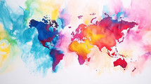 Colorful water color world map on canvas. 