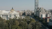 Aerial View Of Mexico City Center With Palace of Fine Arts And Latin American Tower - drone shot	