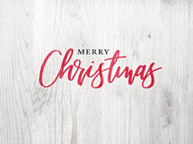 Merry Christmas holiday card design over white wood background
