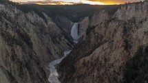 Time Lapse of Lower Falls in Yellowstone River at Grand Canyon of the Yellowstone National Park, Wyoming During Sunset viewed from Artist Point	
