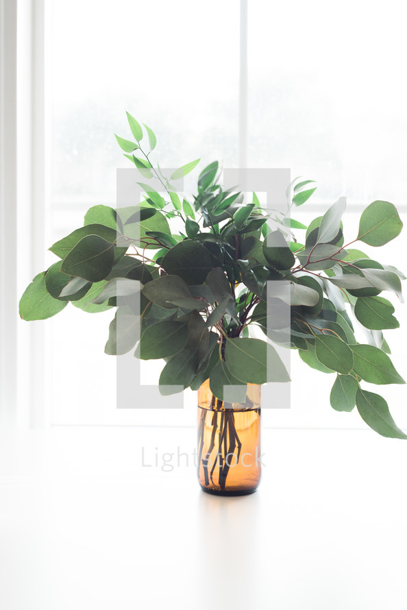 leaves on twigs in a vase 