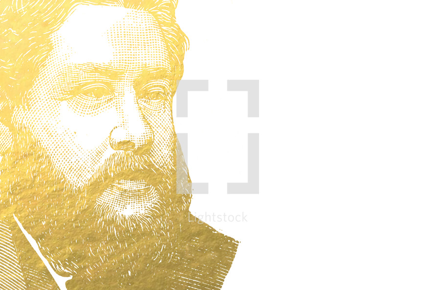 A yellow drawing of  Charles Spurgeon.