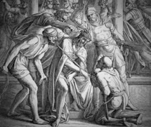 Torture of Jesus prior to crucifixion, Mark 15: 15-19