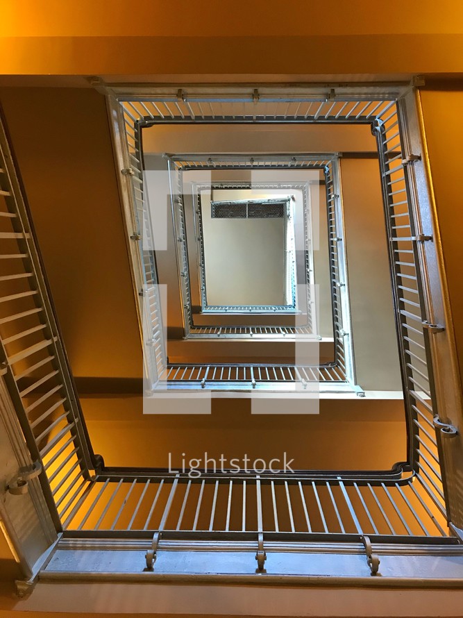 looking up a stairwell 