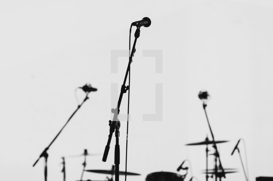 microphone by a drum set 