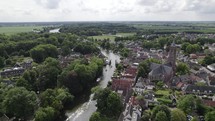 Aerial view of the traditional Dutch village Loenen aan de Vecht, church by the river
