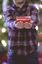 a boy giving a Christmas gift 